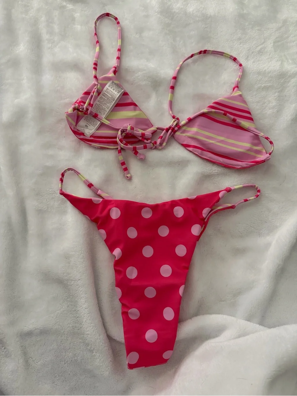 SHEIN Hot Pink Polka Dot Triangle Bikini Set